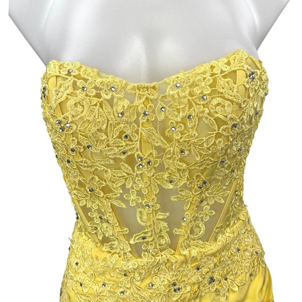 VETEMENTS Abito Bodycon Giallo Senza Spalline Senza Maniche Ricamato Floreale Corsetto Bustier S