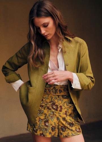 Sezane Will Jacket Golden Olive Green Linen Womens Chore Coat Size Medium NWOT