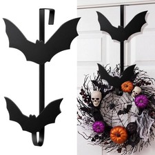 Halloween Bat Wreath Hanger 12 Inch Over The Door Hook, Black Metal Gothic Bat W