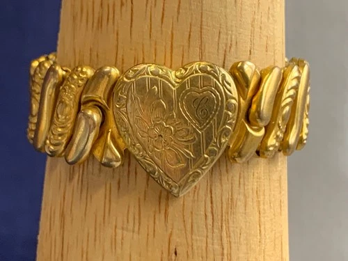 Vtg 1/20 12K Gold Filled Sweetheart Bracelet 5-8" Costume Jewelry Stretch Band