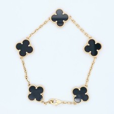Van Cleef & Arpels Vintage Alhambra, 5 Motif Onyx Bracelet, 18ct Yellow Gold