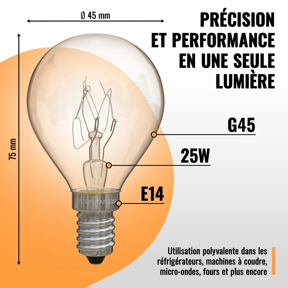 Poppstar 2x Ampoule de Four E14 25W Résistante à 300 °C 2400K blanc chaud 180lm - Photo 2/4
