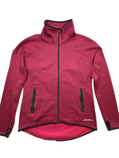 Eddie Bauer Women Full Zip Jacket Small Burgundy Fleece Lined Thumbholes