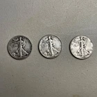Lot of Three (3) Walking Liberty Half Dollars 90% Silver Circulated 1944 1945