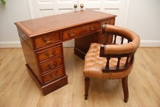 Antique Brights of Nettlebed Burr Walnut Pedestal Writing Desk with chair