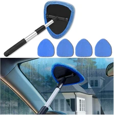 Windshield Cleaner Tool - Portable Car Interior Window Cleaning Kit with Extenda