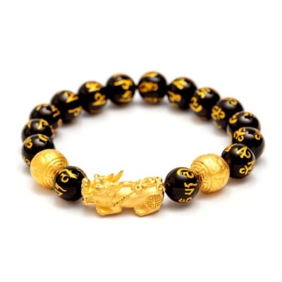 Feng Shui Black Obsidian Beads Bracelet Attract Wealth & Good Luck Bangle pixiu