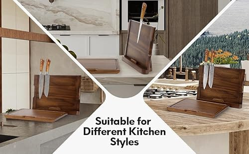 2 - in - 1 Magnetic Knife Block Holder with 16"x11" Cutting Board, Crafted from - Picture 6 of 9