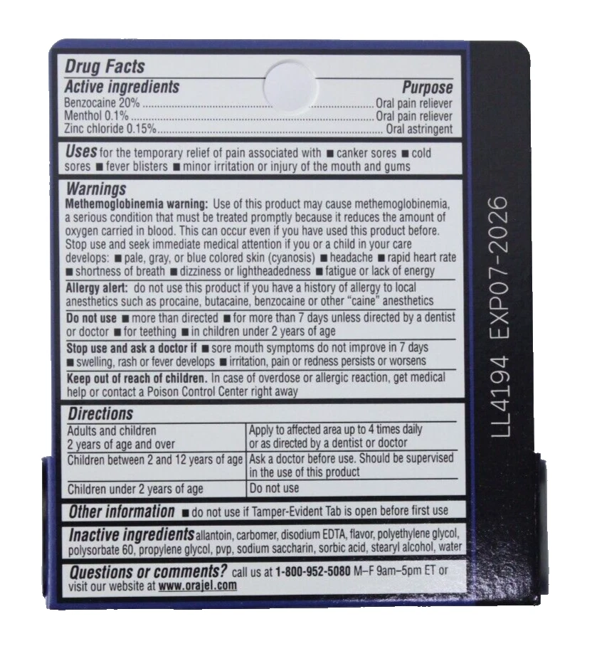 Paquete de 6 / Orajel 3X Gel Medicado para Dolor Bucal Extra Fuerza, 0.18oz Ea EXP: 26/07 Foto 3 de 3