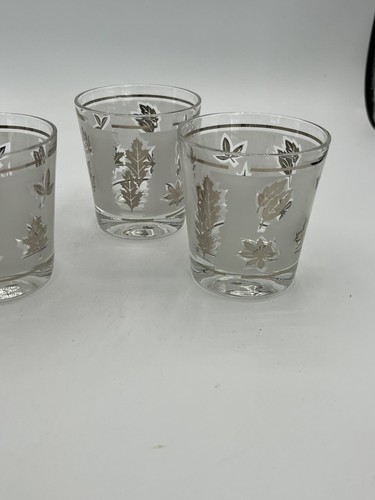 Set of 4 Vintage MCM Libbey Frosted Silver Leaf 8 Oz Highball Barware Glasses - Picture 4 of 5