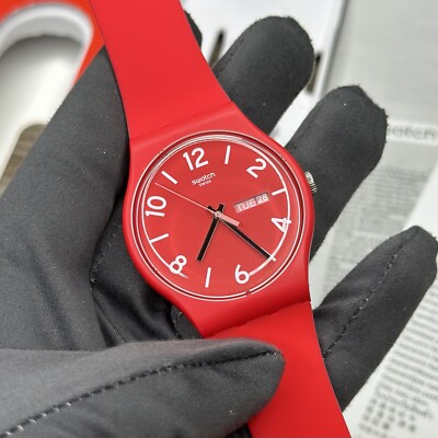 NEW LIMITED EDITION  Swatch BACKUP RED Silicone Day Date 42mm Unisex Watch
