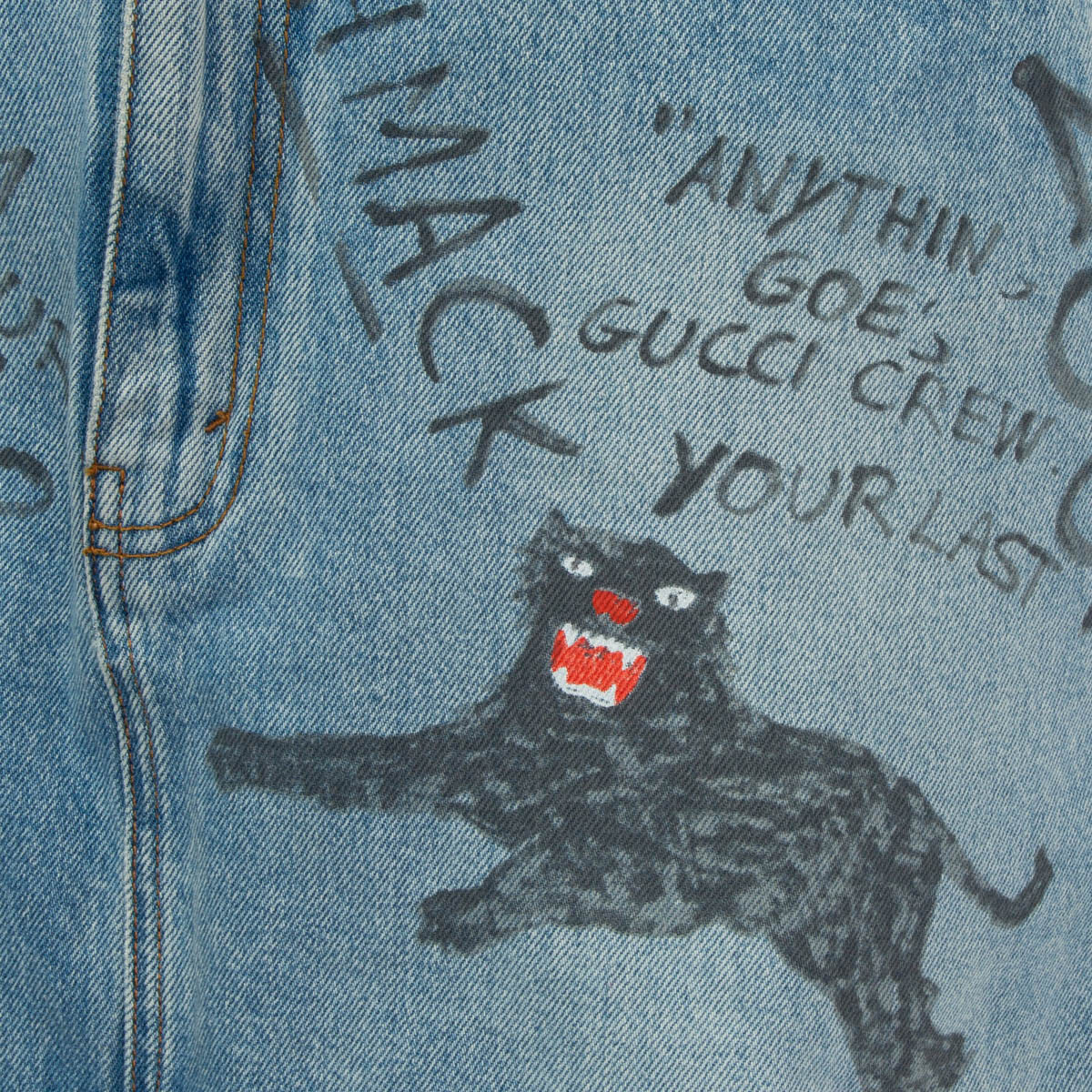 64256 auth GUCCI blue washed cotton SCRIBBLED WRITING Denim
