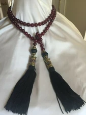 40" 5/16 Size Beaded Necklace With Translucent Cordovan Color & Jeweled Tassels