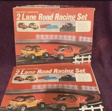 Vintage Battery Operated 2 Lane Road Racing Set Lot Of 2
