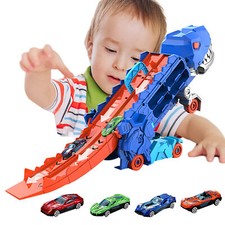 Truck Car Dinosaur Transport Carrier with 12 Pull Back Dino Car toy For Kid Gift