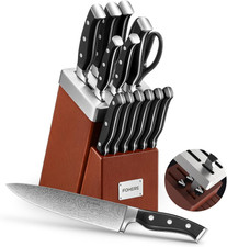 Coltelli Da Cucina, Set Coltelli Da Cucina Con Ceppo Affilacoltelli Integrato,