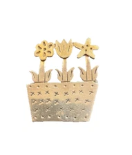 ARTIST SIGNED 925 STERLING SILVER AND BRASS PLANTER WITH FLOWERS BROOCH