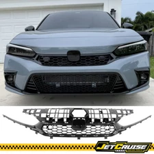 Fits 22-24 Honda Civic Sedan Gloss Black Type R Style Front Upper Grille ABS