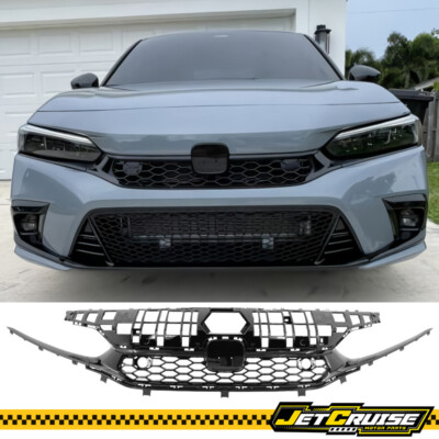 #ad #ad Fits 22 24 Honda Civic Sedan Gloss Black Type R Style Front Upper Grille ABS $109.99