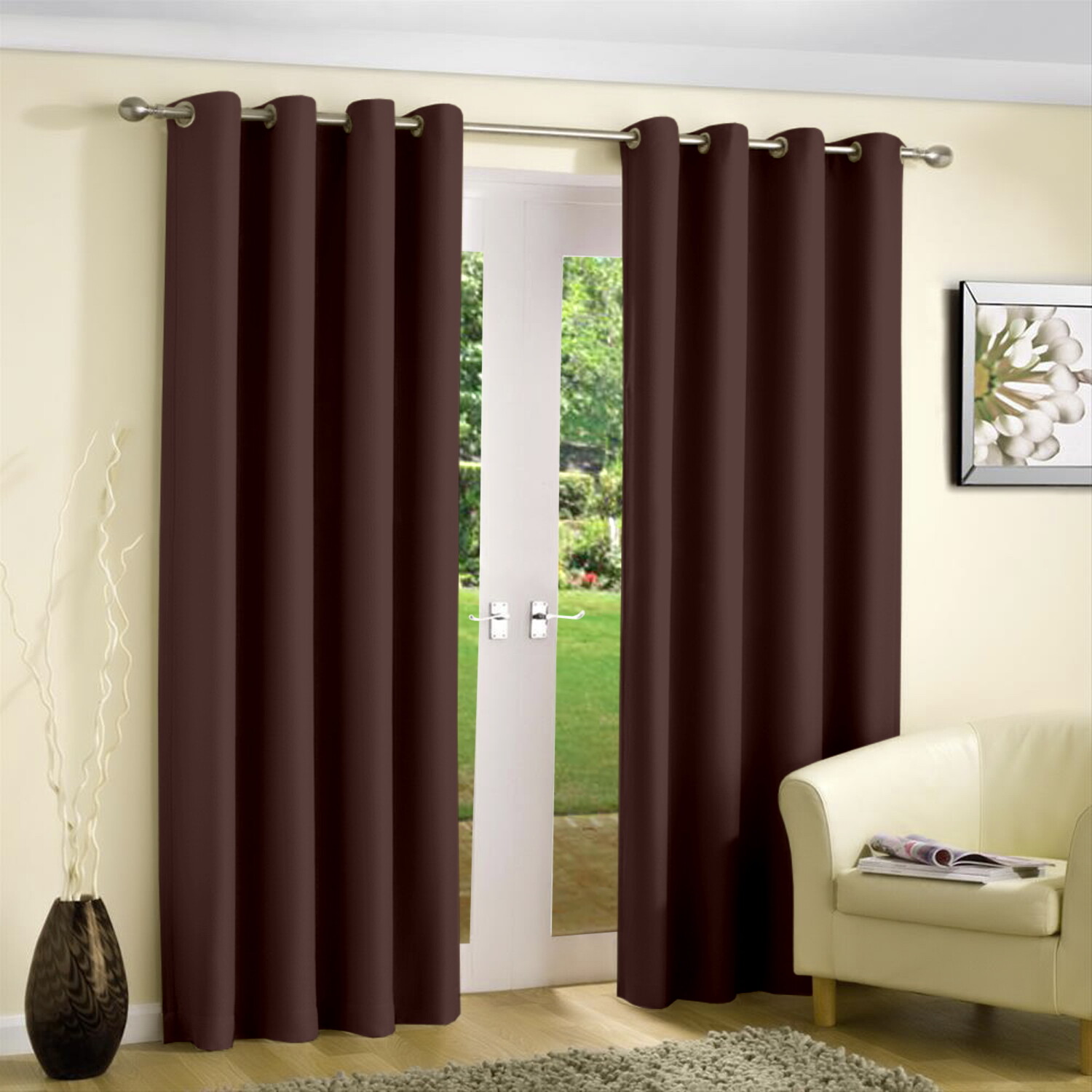 Blackout Thermal Curtains Eyelet Ring Top Curtain Pair With Tie Backs