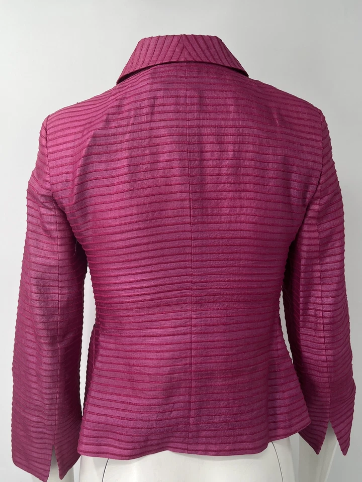 Akris Punto ALTERED Pink Contrast Embroidered Silk 3/4 Sleeve Jacket sz 4 - Image 4 of 4