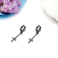Women Men Cross Chain 925 Sterling Silver Drop Dangle Hoop Earrings Jewelry