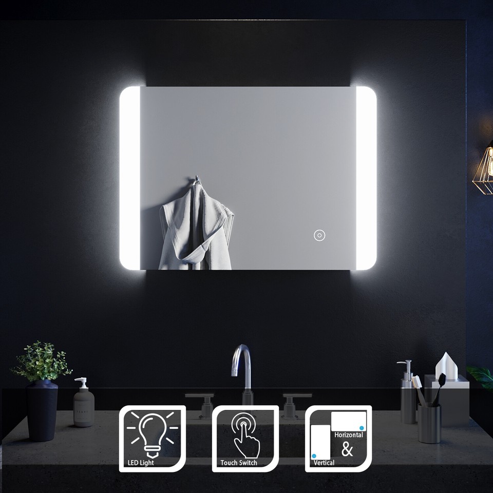 LED Bathroom Mirror Lights with Touch Switch Demister Illuminated Wall ...