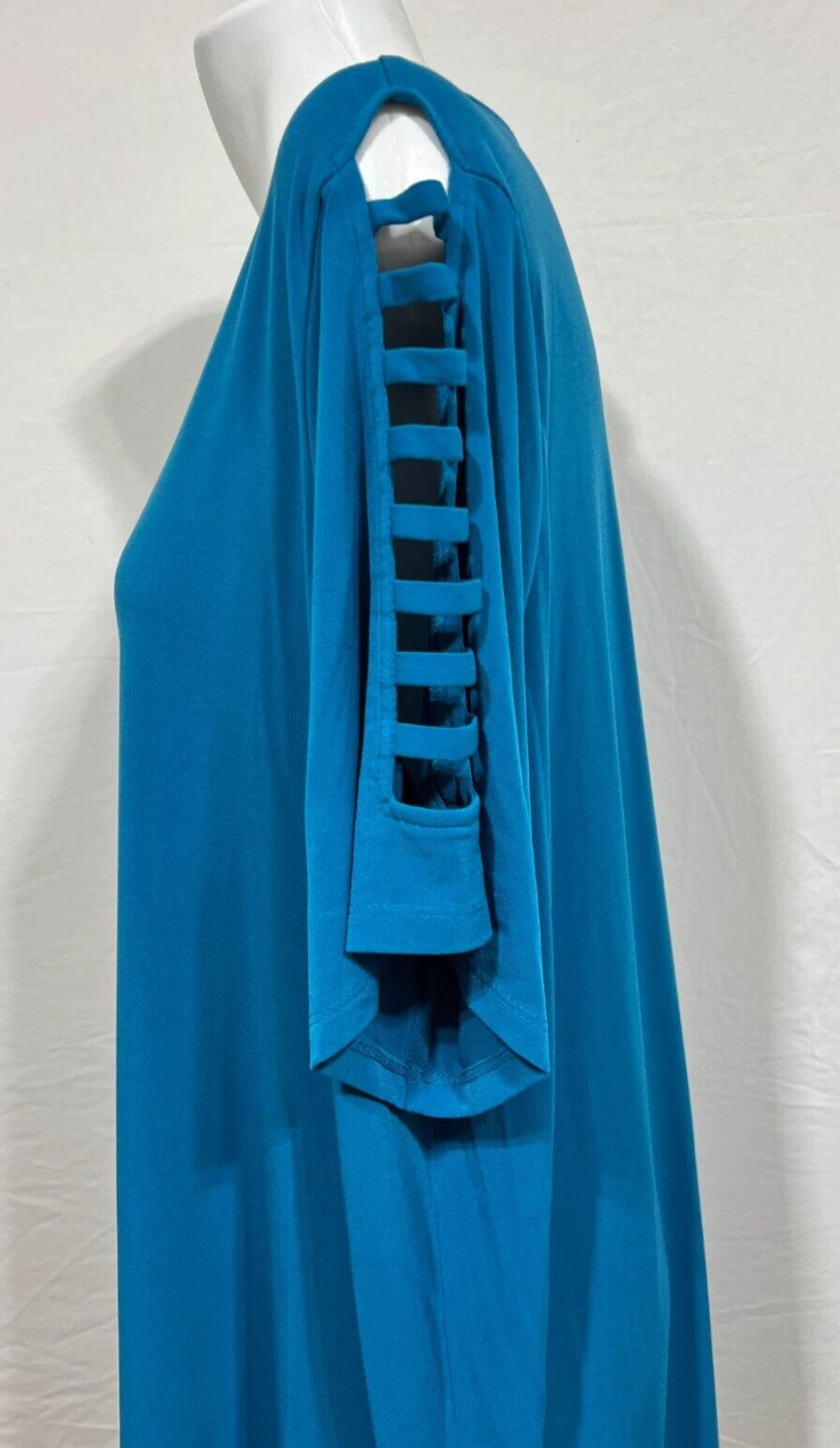 Abito donna Michael Kors blu ciano 1X taglie forti scala manica aperta nuovo con etichetta