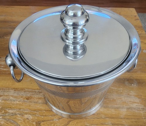 Pottery Barn Champagne Wine Cooler Ice Bucket, With Lid And PB Label Polished - Picture 3 of 6