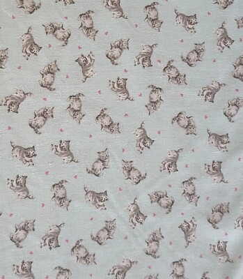 BTY X 44''W Fabric Kittens Heart Dots on Light  Baby Blue By Timeless Treasures