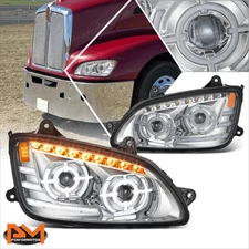 For 08-17 Kenworth T660 Full LED Sequential Chasing Signal Projector Headlights