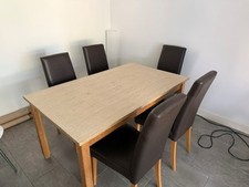 NEXT Oak Dining Table + 5 faux leather chairs with oak legs