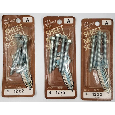 Midwest Fastener #12 X 2'' Sheet Metal Screws Hex Head Slotted 4 Pk Lot of 3