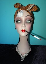 Vintage Tan Purple Black Striped Pinup Head Scarf