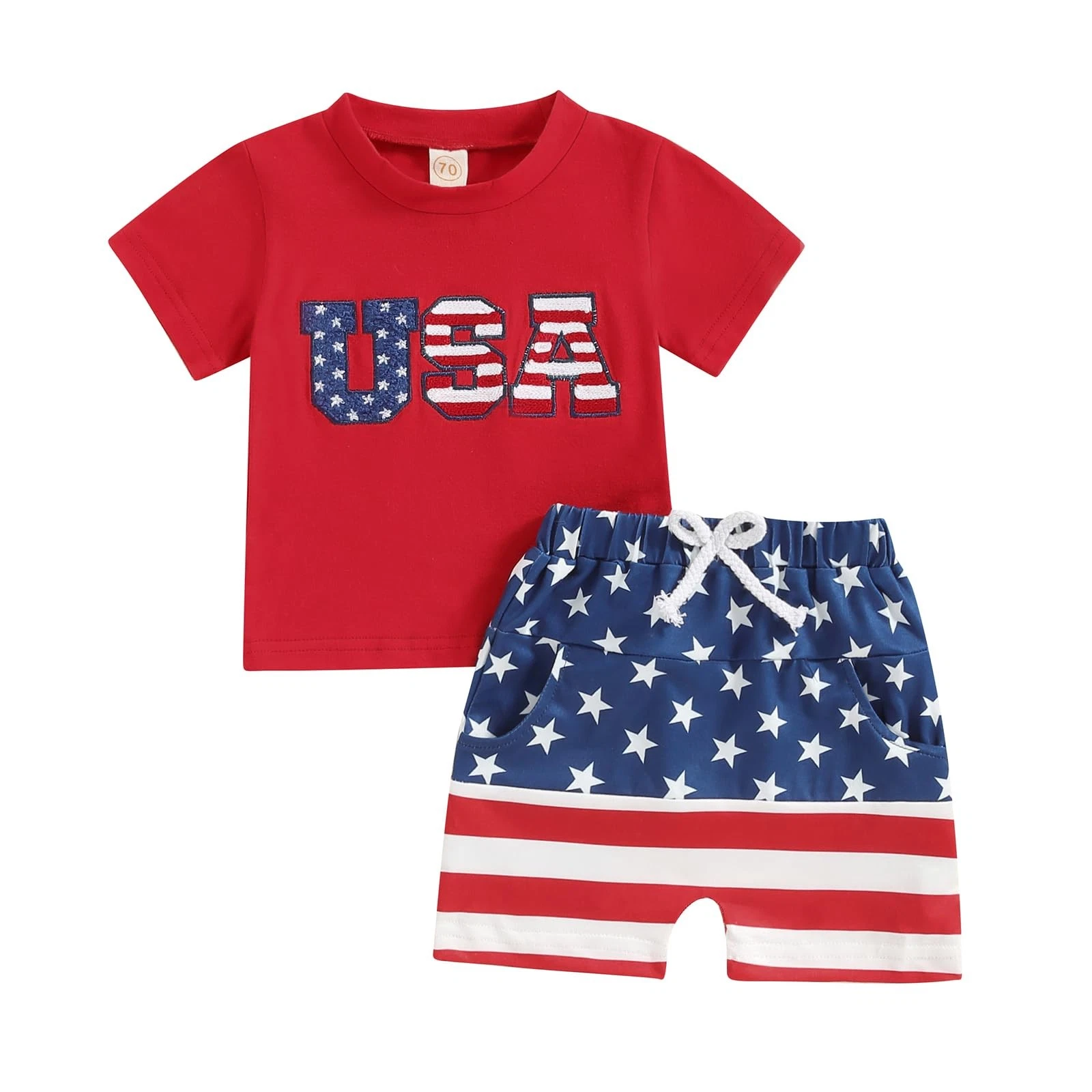 Baby Boy Summer Flag Shorts Set Clothes for forth of July Outfits Infant Casu...