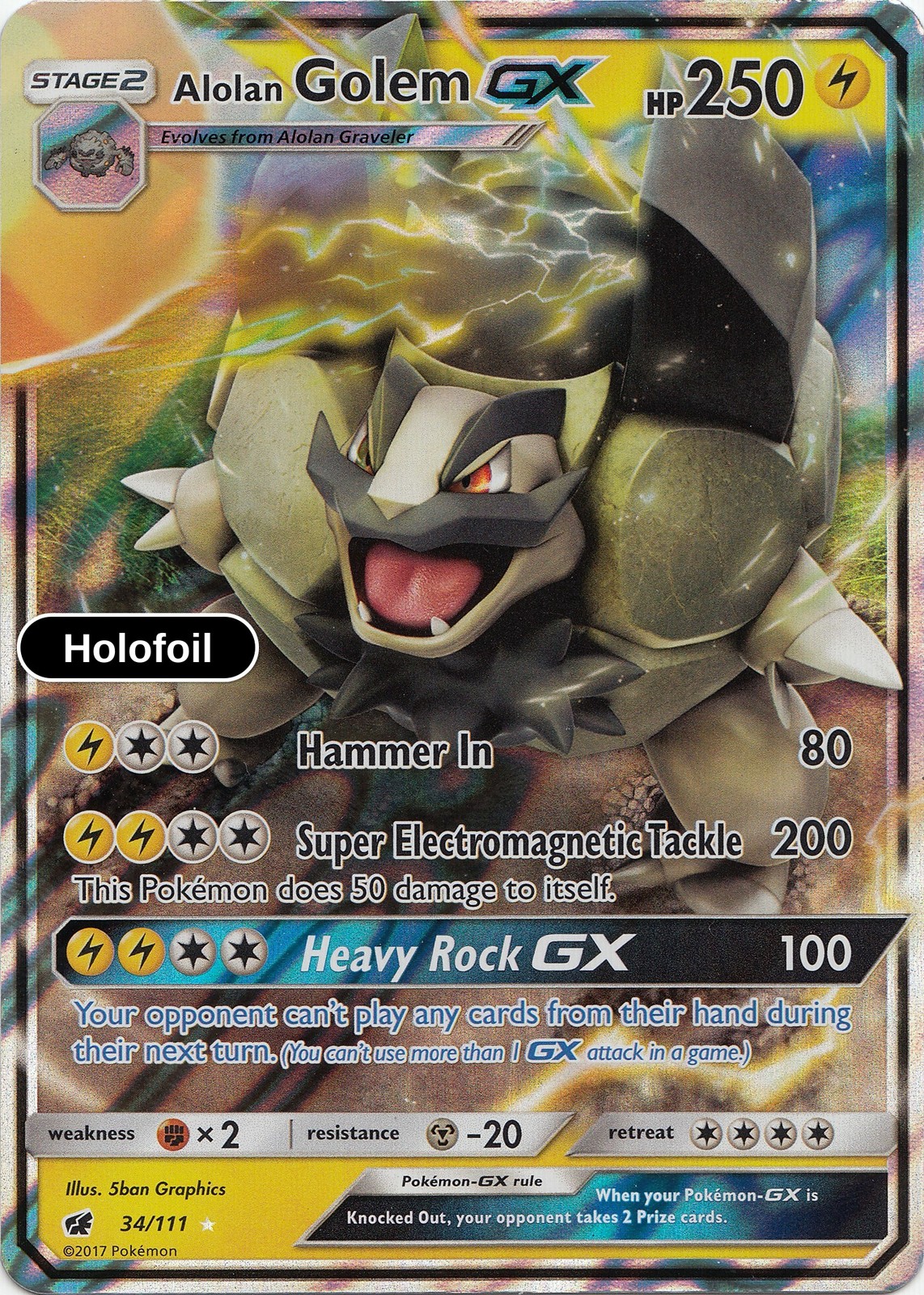 Alolan Golem GX Holofoil SM - Crimson Invasion 34/111 DM