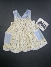 NEW Vintage 90's Zoey Sundress Yellow w Blue Flowers Eyelet Gingham Trim 12 Mo