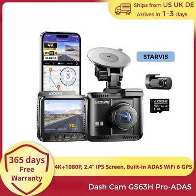 New Dash Cam GS63H Pro 4K+1080P 2.4'' IPS Screen 150°FOV Built-in ADAS WiFi 6 GPS