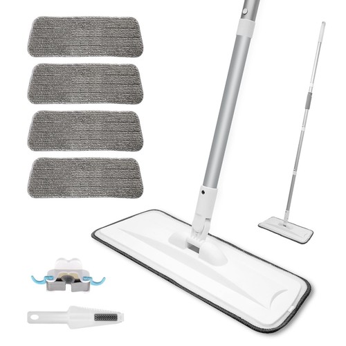 Microfiber Mop for Cleaning Floors, Extendable 16-58 Inch Flat Mop with 4 Reu...