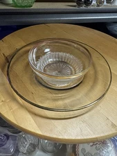 4872 Vtg Chip And Dip Mix Clear Glass With Gold Rim 8 Inch Plate 4.5 Inch Bowl