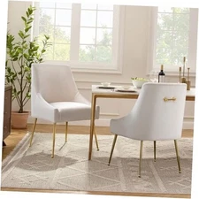 Velvet Dining Chairs Upholstered Dining Chairs with Polished Set of 2 Beige