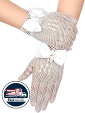 Guantes cortos blancos de princesa para primera comuni n, de sat n con lazo