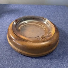 Vintage Ashtray Lusterware on Pacific Coast Wood Stand 2 Piece Set