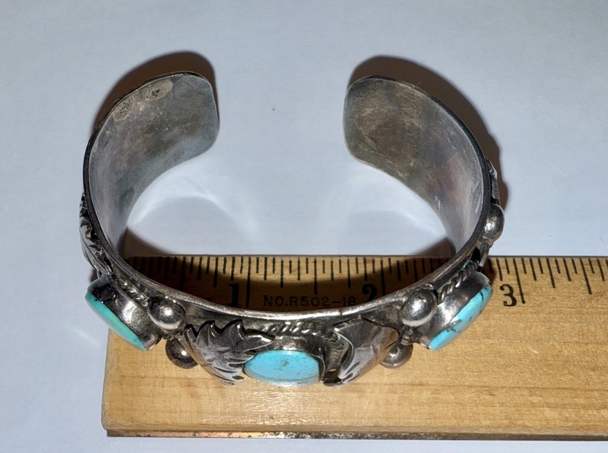 Native American Solid Sterling Silver Natural Tur… - image 8