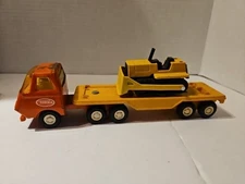 VTG Metal Orange Tonka Truck With Flat Bed trailer w/ Buddy  L Dozer. Barn Finds