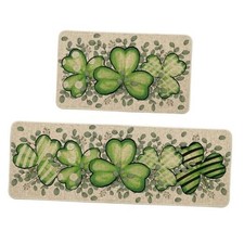 Shamrock Eucalyptus St. Patrick's Day Kitchen Mats 17" x 29" /17" x 47" Beige