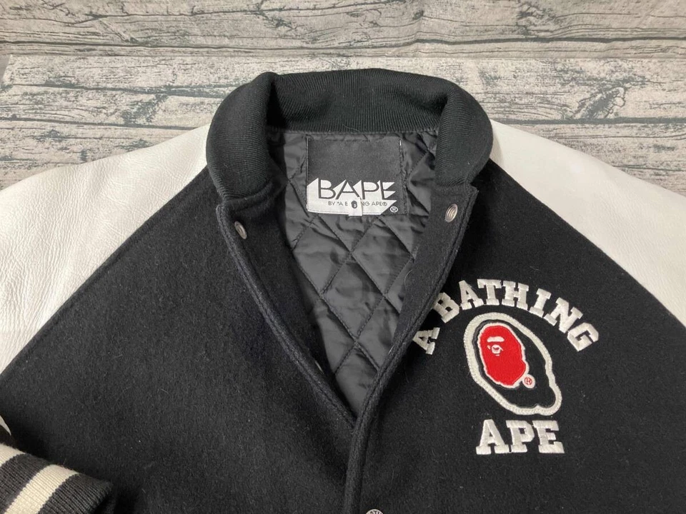 Bape OG Nigo NFS Logo Leather Sleeve Varsity A Bathing Ape Jacket Size M Vintage - Image 4 of 4