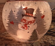 SNOWMAN CARDINALS TREES CRACKLE GLASS STONY CREEK LIGHTED OPEN GLOBE