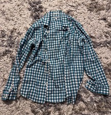 Express Mens L Extra Slim Fit Long Sleeve Button Down Shirt Teal Green Check