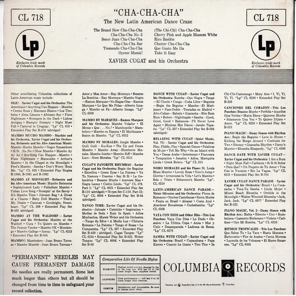 XAVIER CUGAT cha cha cha_U.S. COLUMBIA LP CL-718_original 1955 ABBE LANE cover - Image 4 of 4